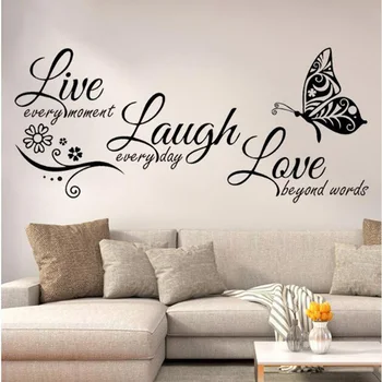 Нови стикери за стена, PVC Жива любов Английски творчески пеперуда дневна спалня декорация етикети