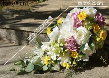 JaneVini Изкуствен Бял Букет На Булката Водопад От Дантела На Булката Копринени Цветя Отвън На Булката Сватбен Букет De Fleurs Blanche 2020